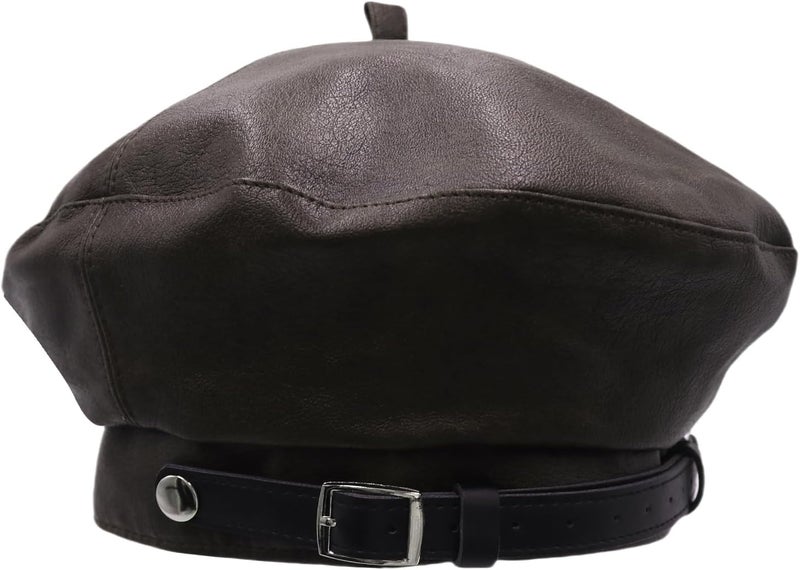 MINGSEECESS Women PU Leather French Black Beret Hat Causal Beanie Hat - Image 2